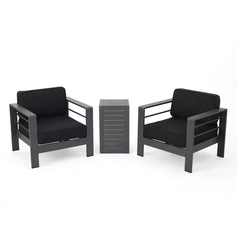 Christopher Knight Home Cape Coral Ensemble de conversation 3 pièces en aluminium gris/gris foncé