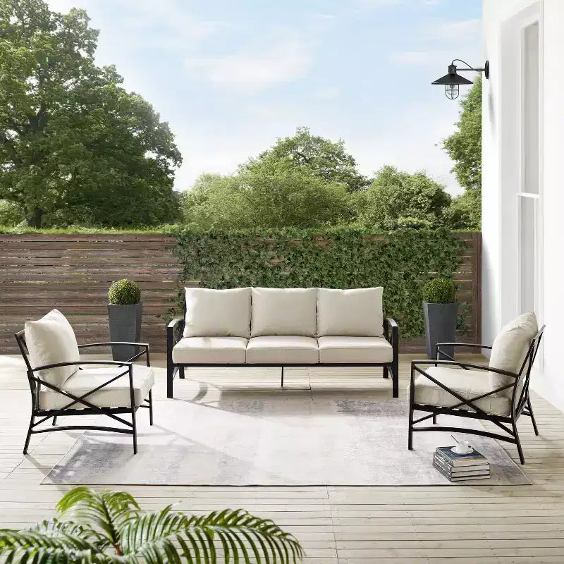 Ensemble de canapé d'extérieur 3 pièces Kaplan avec canapé et 2 fauteuils - Avoine - Crosley