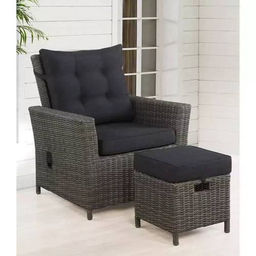 Fauteuil inclinable d'extérieur en osier Asti 2 pièces et pouf de 15 po pour patio – Gris – Alaterre Furniture : toutes saisons, aucun assemblage requis