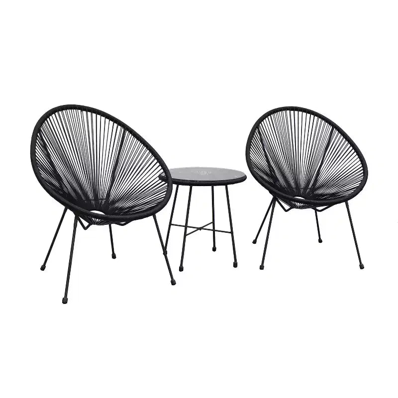 Sassio 3pc Hand-Woven Conversation Patio Set - Black - DUKAP