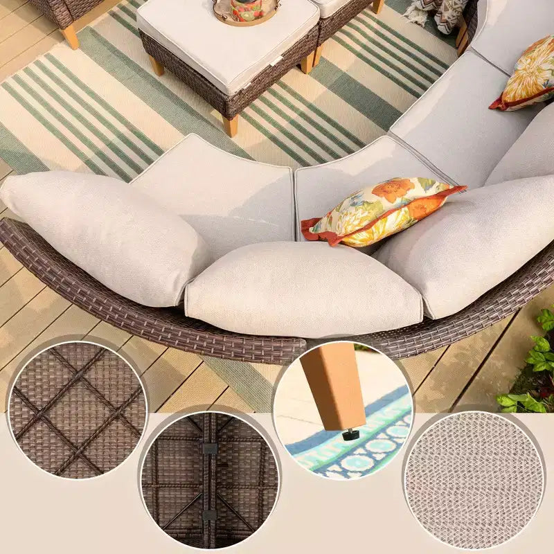 Captiva Designs Ensemble de 8 pièces en rotin tressé d'extérieur avec foyer et pouf, beige