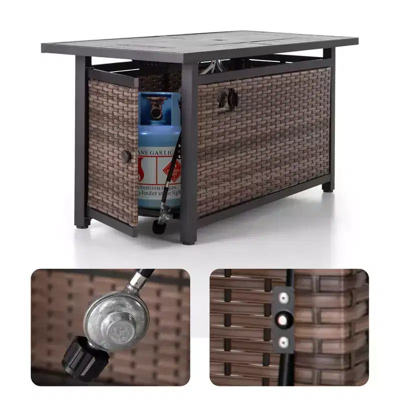 Captiva Designs Ensemble de 8 pièces en rotin tressé d'extérieur avec foyer et pouf, beige