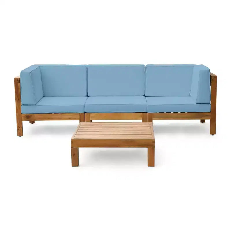 Ensemble canapé 3 places et table basse Christopher Knight Home Brava en bois d'acacia d'extérieur avec coussins