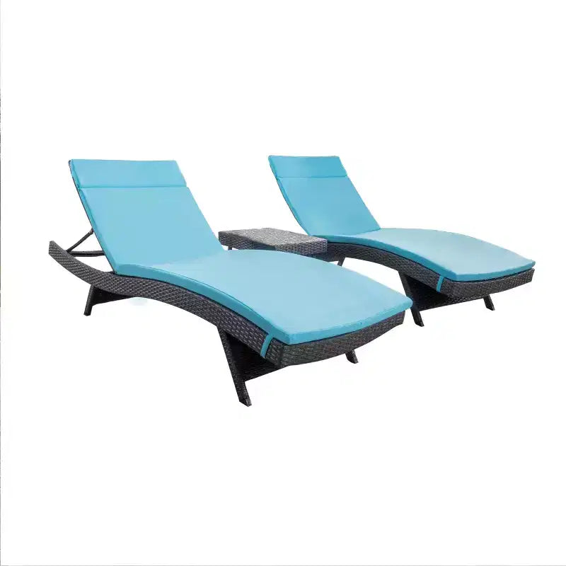 GDFStudio Olivia Ensemble de conversation 3 pièces en osier sans accoudoirs avec chaises longues pliantes et coussins