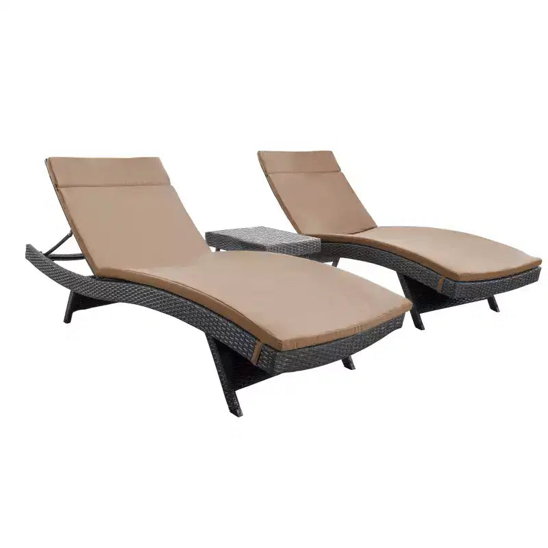 GDFStudio Olivia Ensemble de conversation 3 pièces en osier sans accoudoirs avec chaises longues pliantes et coussins