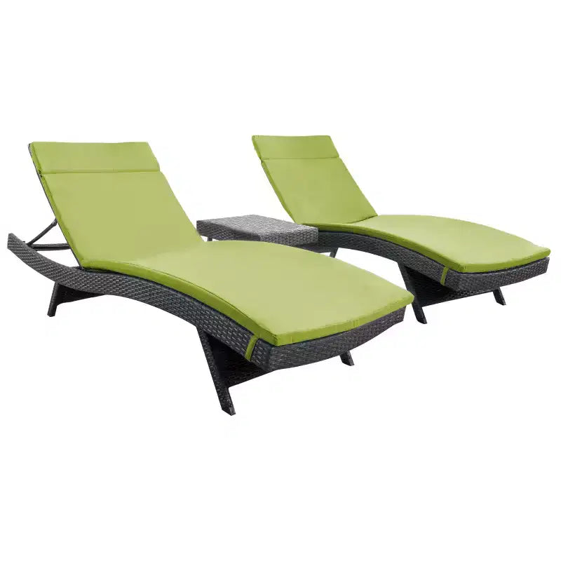 GDFStudio Olivia Ensemble de conversation 3 pièces en osier sans accoudoirs avec chaises longues pliantes et coussins