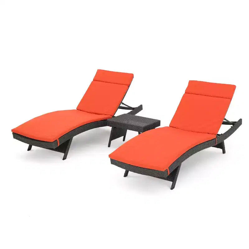 GDFStudio Olivia Ensemble de conversation 3 pièces en osier sans accoudoirs avec chaises longues pliantes et coussins
