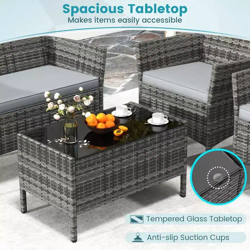 Ensemble de mobilier de patio Costway 8 pièces avec coussins lavables et table basse en verre trempé