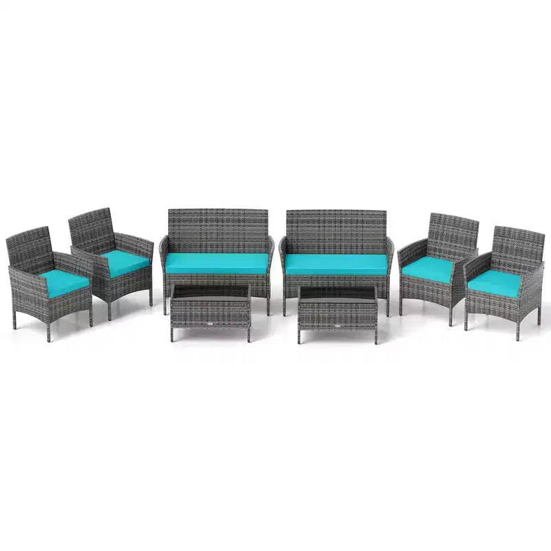 Ensemble de mobilier de patio Costway 8 pièces avec coussins lavables et table basse en verre trempé