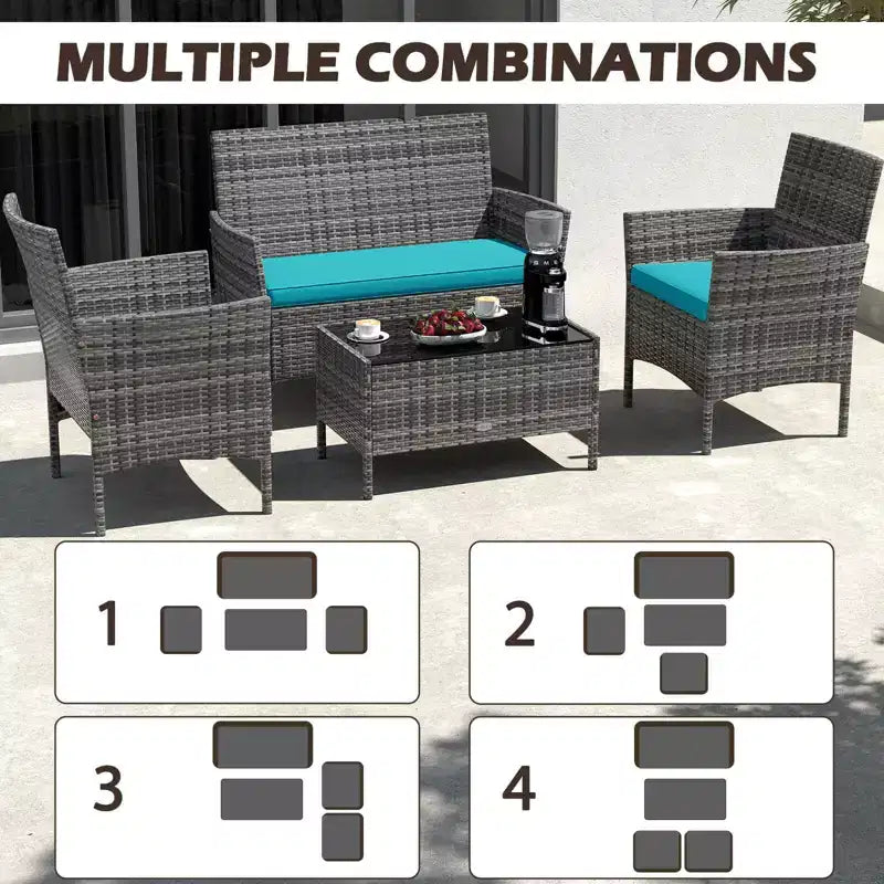 Ensemble de mobilier de patio Costway 8 pièces avec coussins lavables et table basse en verre trempé