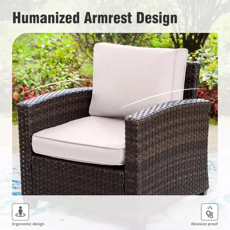 Captiva Designs Ensemble de conversation 5 pièces en rotin tressé pour terrasse extérieure avec chaises rembourrées pour jardin, bord de piscine, arrière-cour