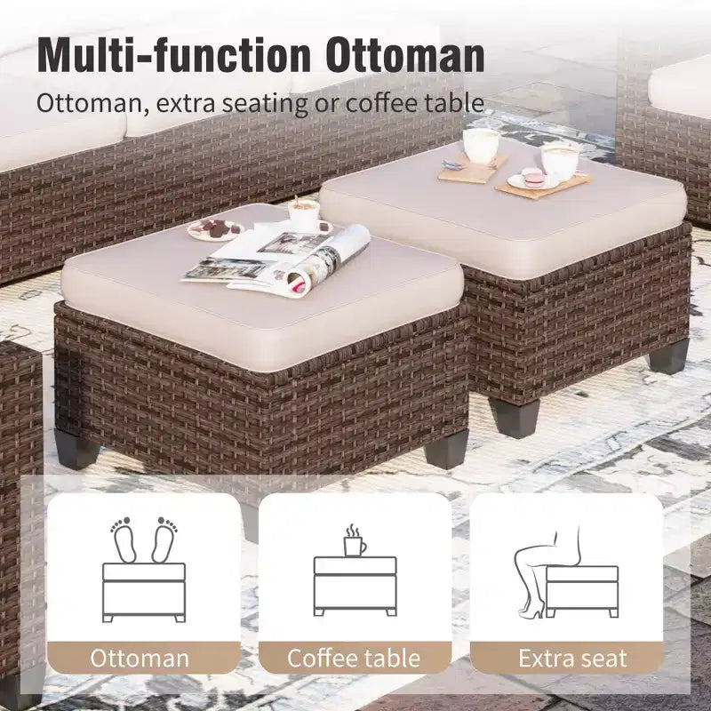 Captiva Designs Ensemble de conversation 5 pièces en rotin tressé pour terrasse extérieure avec chaises rembourrées pour jardin, bord de piscine, arrière-cour