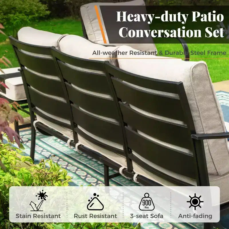 Ensemble de conversation de patio 6 pièces Captiva Designs en métal avec chaises berçantes et poufs pour jardin, véranda et arrière-cour