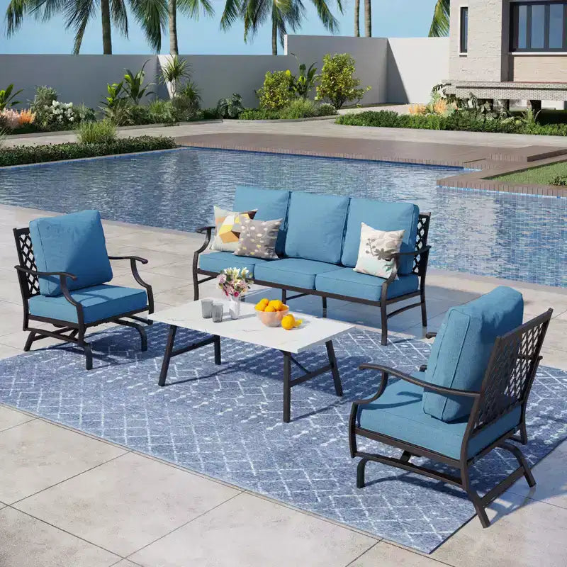 Captiva Designs Ensemble de conversation d'extérieur 4 pièces avec fauteuils à bascule à dossier quadrillé pour jardin, bord de piscine, arrière-cour