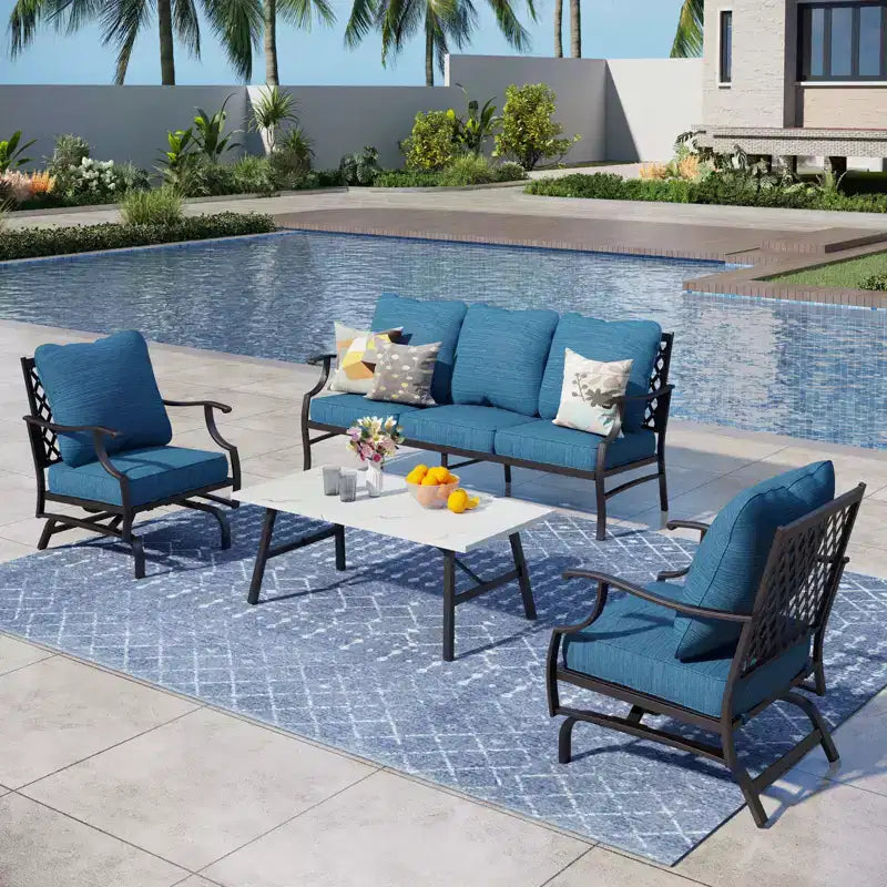 Captiva Designs Ensemble de conversation d'extérieur 4 pièces avec fauteuils à bascule à dossier quadrillé pour jardin, bord de piscine, arrière-cour