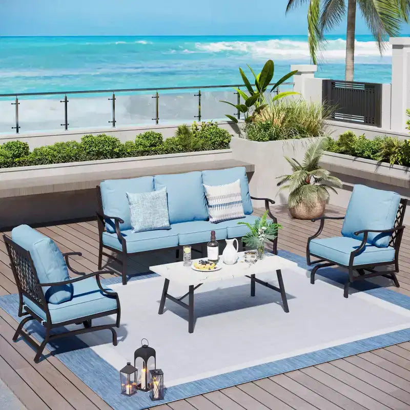 Captiva Designs Ensemble de conversation d'extérieur 4 pièces avec fauteuils à bascule à dossier quadrillé pour jardin, bord de piscine, arrière-cour