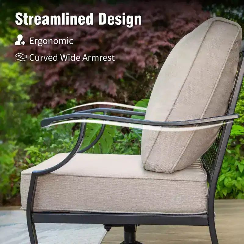 Captiva Designs Ensemble de conversation d'extérieur 7 pièces en métal pour patio avec chaises pivotantes à dossier grillagé, poufs pour jardin, bord de piscine, arrière-cour