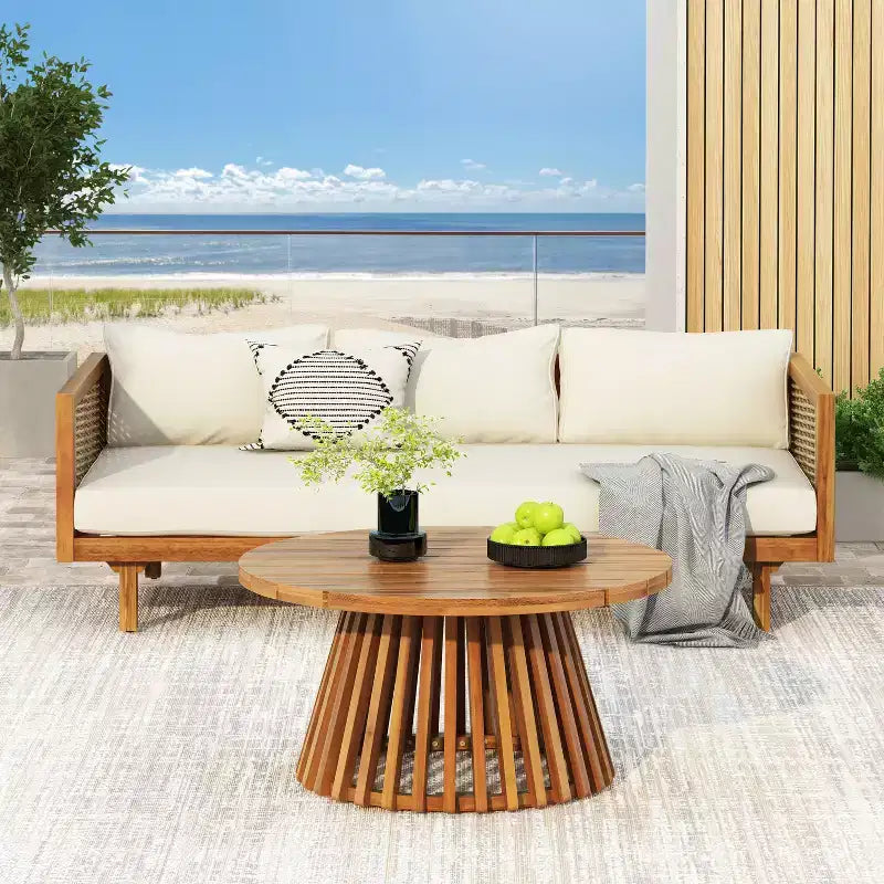 Canapé-lit 3 places Christopher Knight Home Pascal en bois d'acacia rustique rembourré avec table basse