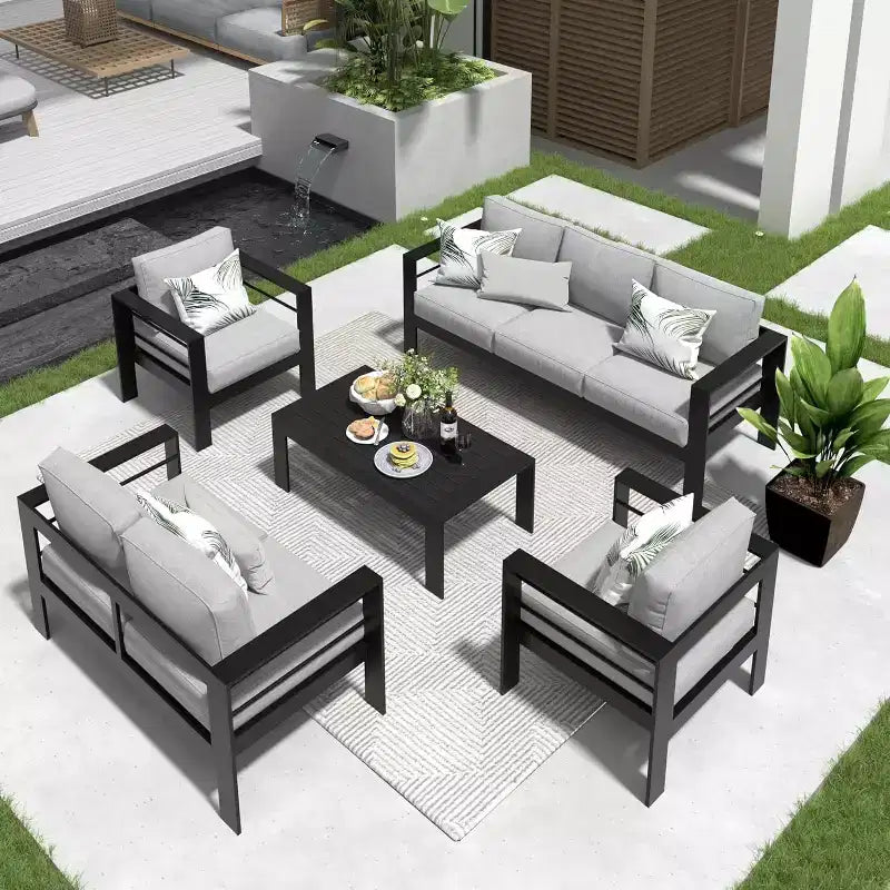 Heynemo Aluminum Patio Furniture Set, 5 Pieces Modern Outdoor Conversation Set with Cushion and Coffee Table