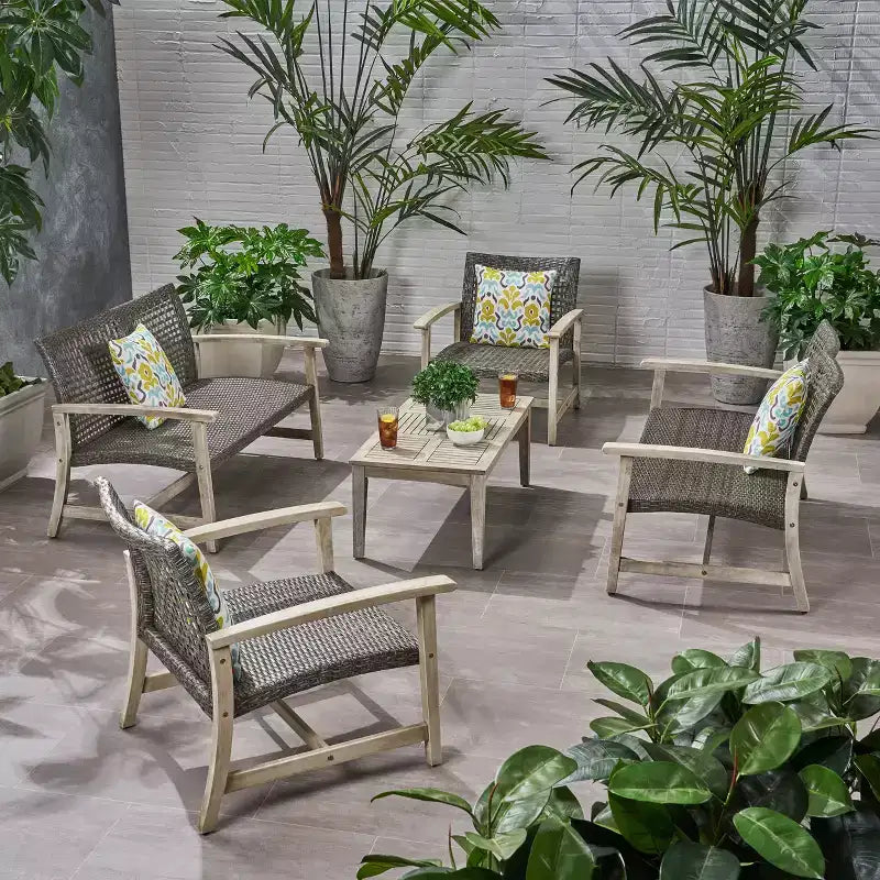 Christopher Knight Home Hampton Salon de jardin 6 places en bois d'acacia et osier
