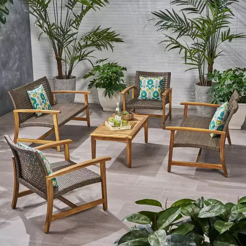 Christopher Knight Home Hampton Salon de jardin 6 places en bois d'acacia et osier