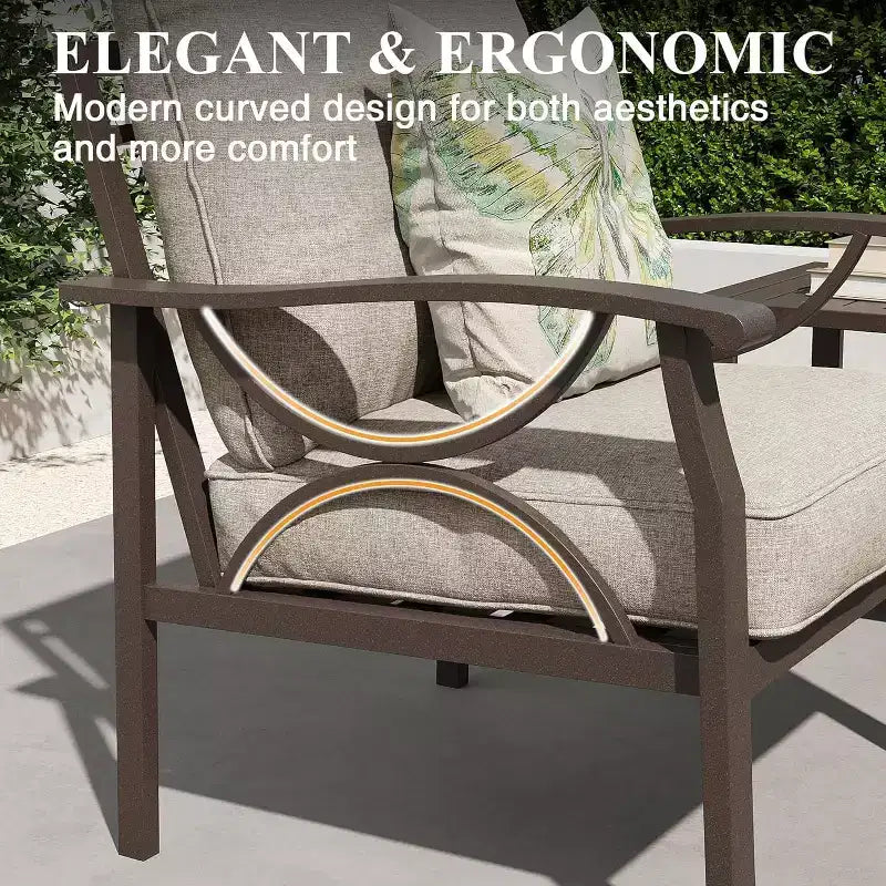 Heynemo Salon de Jardin Extérieur, Ensemble de Conversation de 8 Pièces avec Table Basse, Table d'Appoint et Poufs, Mobilier de Jardin en Métal pour Porche, Gris