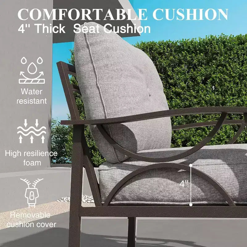 Ensemble de meubles de jardin Heynemo, ensemble de 7 pièces de mobilier de jardin avec table brasero et ottomans, ensemble de meubles en métal pour porche, cour arrière, jardin