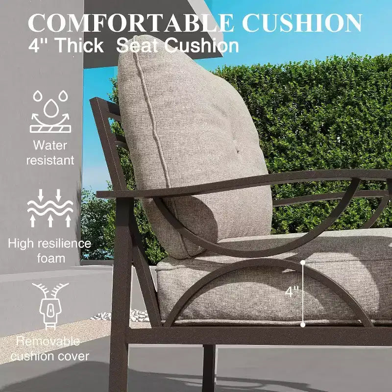 Ensemble de meubles de jardin Heynemo, ensemble de 7 pièces de mobilier de jardin avec table brasero et ottomans, ensemble de meubles en métal pour porche, cour arrière, jardin