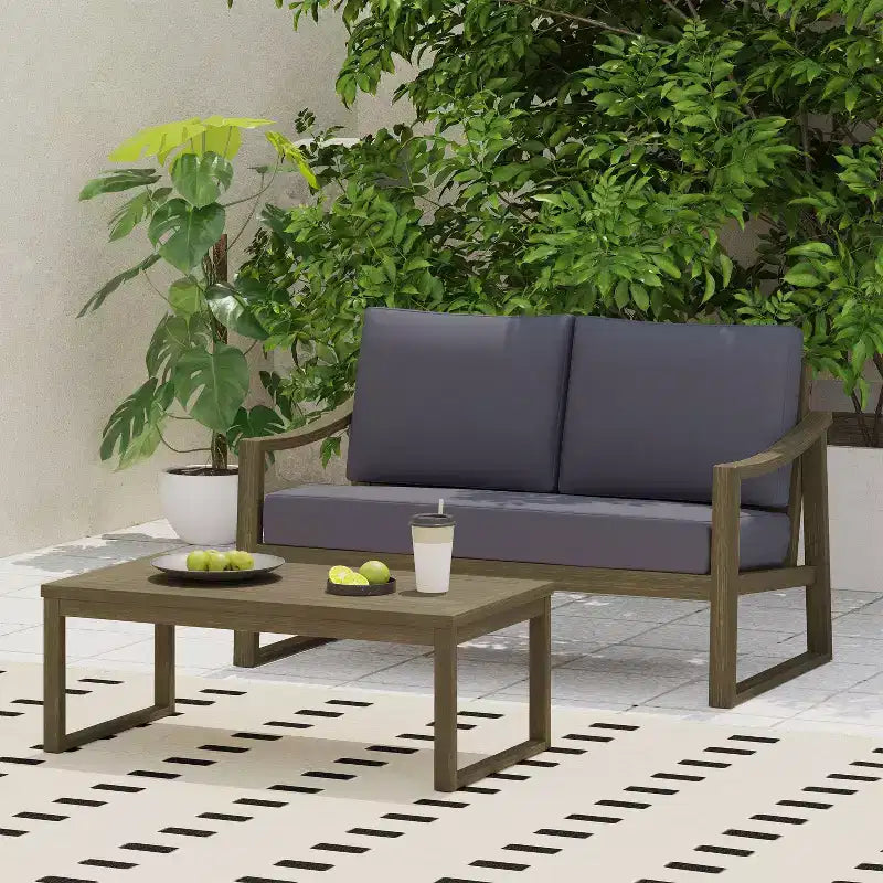 Ensemble causeuse et table basse d'extérieur en bois d'acacia avec accoudoirs inclinés Christopher Knight Home Samwell