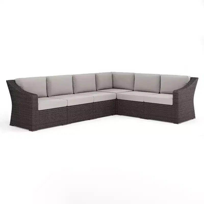 Canapé d'angle modulaire 6 places Martha Stewart Bedford pour intérieur et extérieur en rotin avec coussins toutes saisons