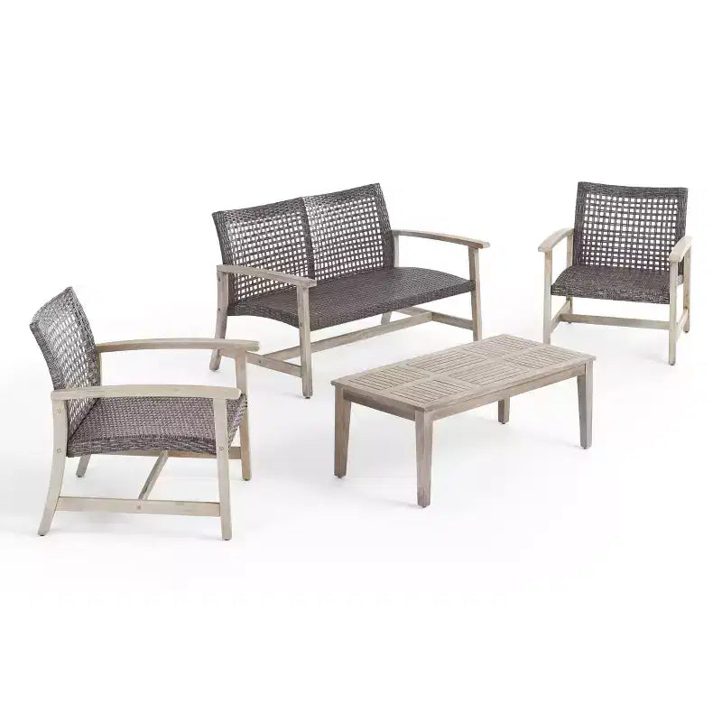 Christopher Knight Home Hampton Salon de jardin 4 places en osier et bois d'acacia