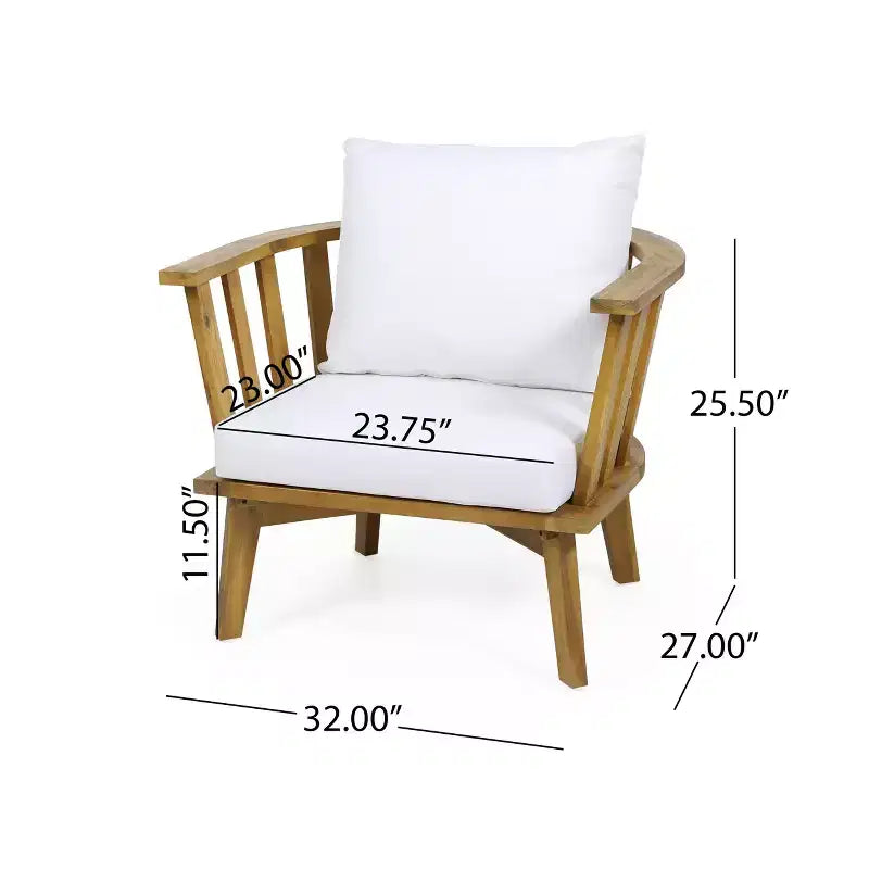 Ensemble de fauteuils de club et de table d'appoint d'extérieur GDFStudio Lorie en bois d'acacia avec coussins, teck/blanc