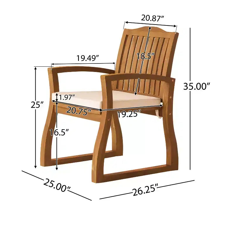 GDFStudio Copley Ensemble de 3 pièces de conversation d'extérieur en bois d'acacia et osier avec coussins, Teck/Crème