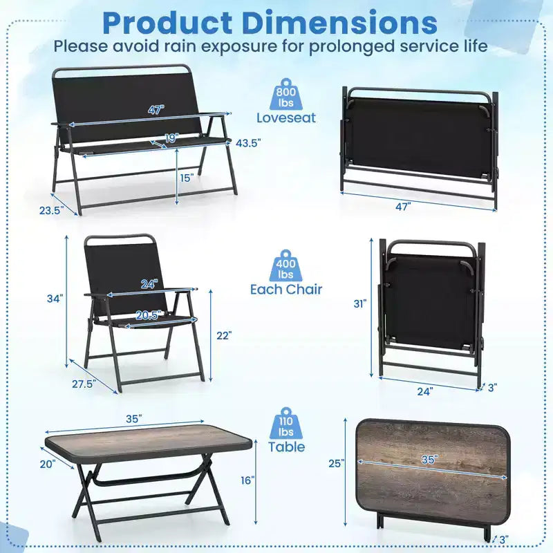 Costway Lot de 4 meubles de patio pliants pour l'extérieur, ensemble de conversation, ensemble de bistrot sectionnel
