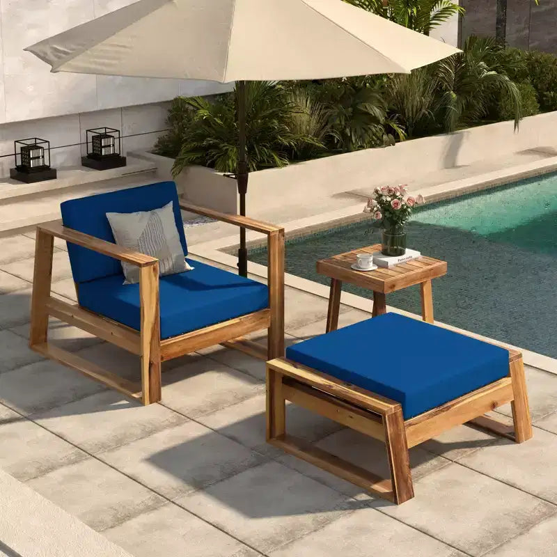 Ensemble de salon extérieur en bois d'acacia Whisen - Chaise et pouf, parfait pour les patios, balcons et jardins
