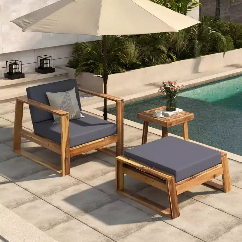 Ensemble de salon extérieur en bois d'acacia Whisen - Chaise et pouf, parfait pour les patios, balcons et jardins