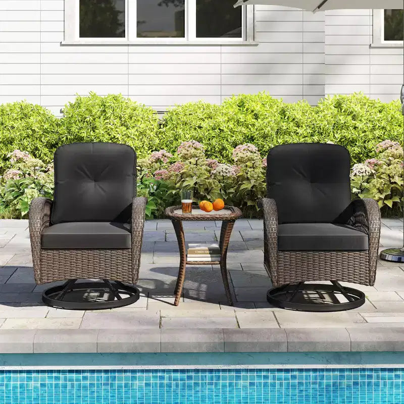 Costway Ensemble de 3 Meubles de Jardin Pivotants et Basculants avec Table en Verre Trempé Beige/Gris/Noir