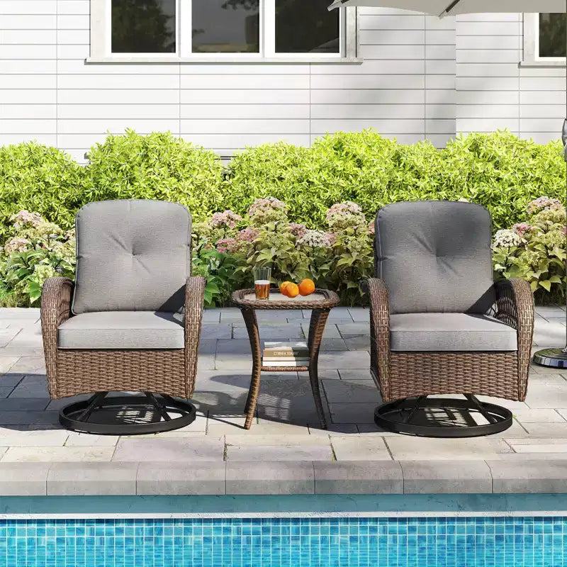 Costway Ensemble de 3 Meubles de Jardin Pivotants et Basculants avec Table en Verre Trempé Beige/Gris/Noir