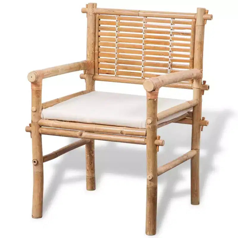 vidaXL Table et chaises de jardin Blanc Bambou, Coton, Polyester Petit