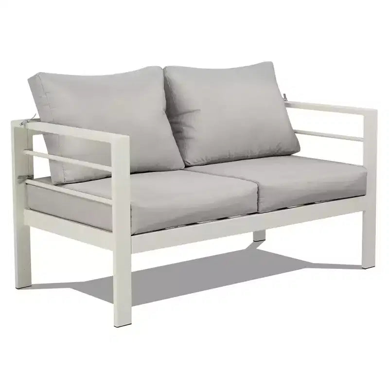 Ensemble de conversation d'extérieur Karl Home White de 4 pièces en aluminium avec coussins gris clair
