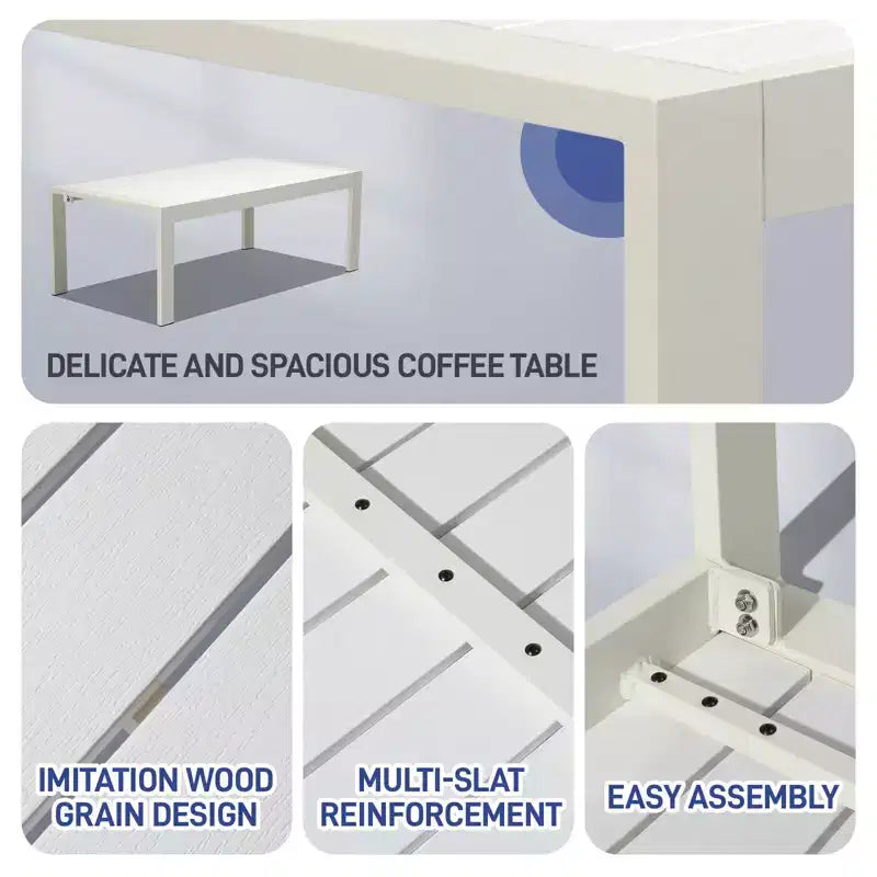 Ensemble de conversation d'extérieur Karl Home White de 4 pièces en aluminium avec coussins gris clair
