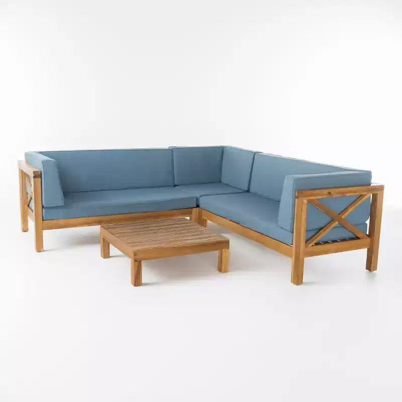 GDFStudio Keith - Ensemble de canapés de jardin modulables 5 places en bois d'acacia avec coussins résistants à l'eau