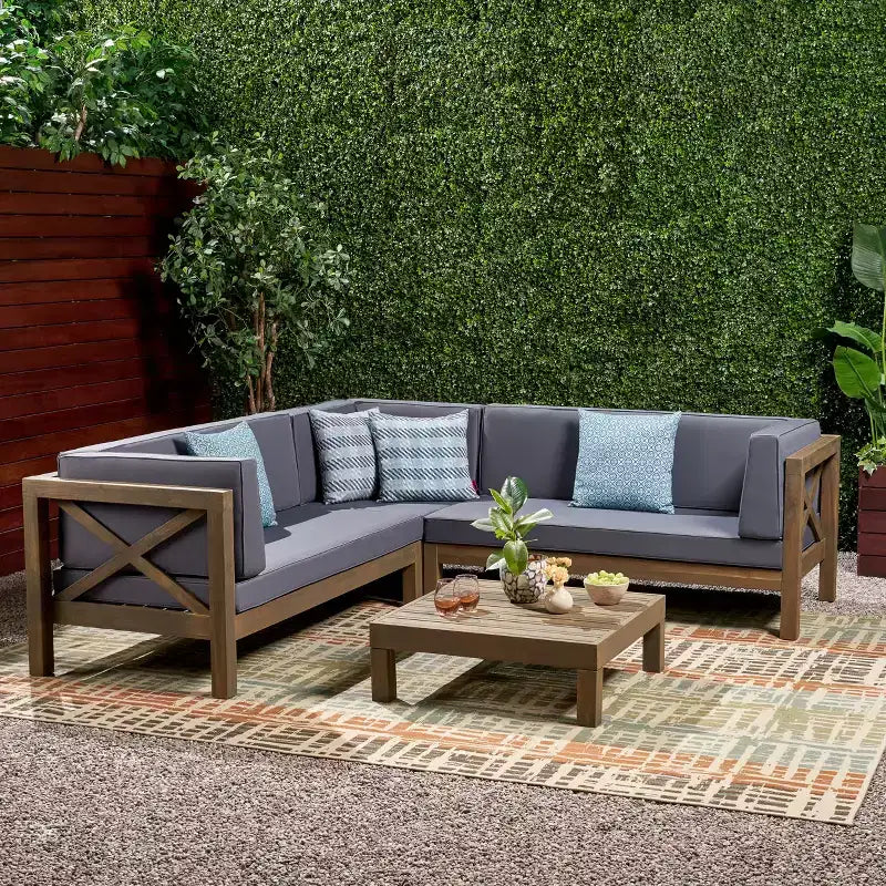 GDFStudio Keith - Ensemble de canapés de jardin modulables 5 places en bois d'acacia avec coussins résistants à l'eau