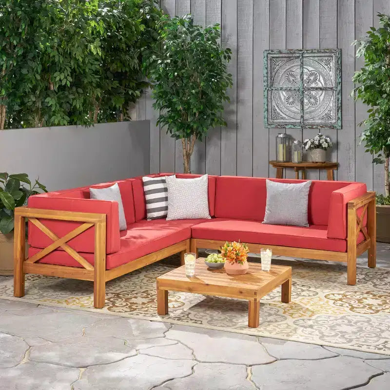 GDFStudio Keith - Ensemble de canapés de jardin modulables 5 places en bois d'acacia avec coussins résistants à l'eau