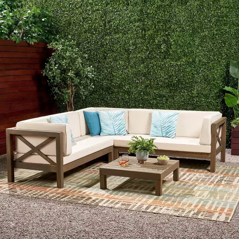 GDFStudio Keith - Ensemble de canapés de jardin modulables 5 places en bois d'acacia avec coussins résistants à l'eau