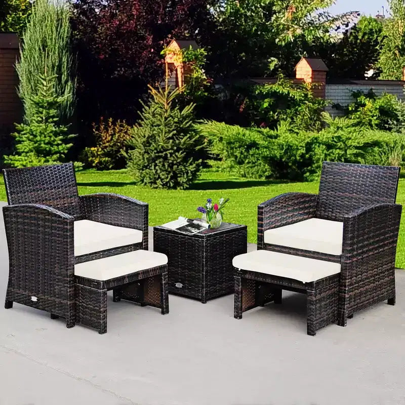 Costway Ensemble de Meubles de Patio en Rotin 5 Pièces Canapé Ottoman avec Coussins
