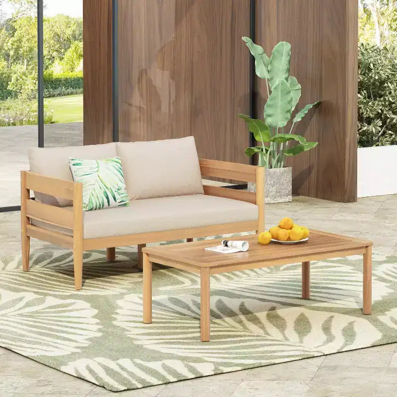 Christopher Knight Home Jacinda Ourdoor Rustic Upholstered Loveseat and Coffee Table with Slat Paneling