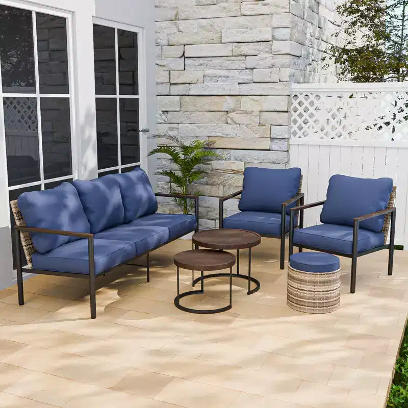 EAGLE PEAK Sunset Dune Ensemble de 6 pièces de mobilier d'extérieur moderne, Salon de jardin en osier aspect bois