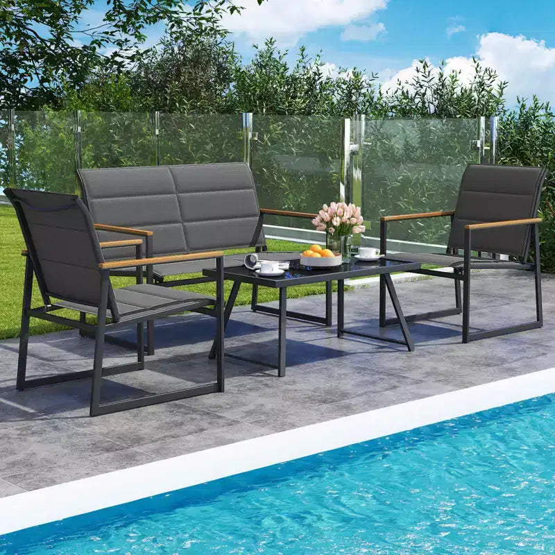 Costway 4/8 PCS Patio Furniture Setwith Padded Fabric Seat & Wood-Plastic Armrests Table