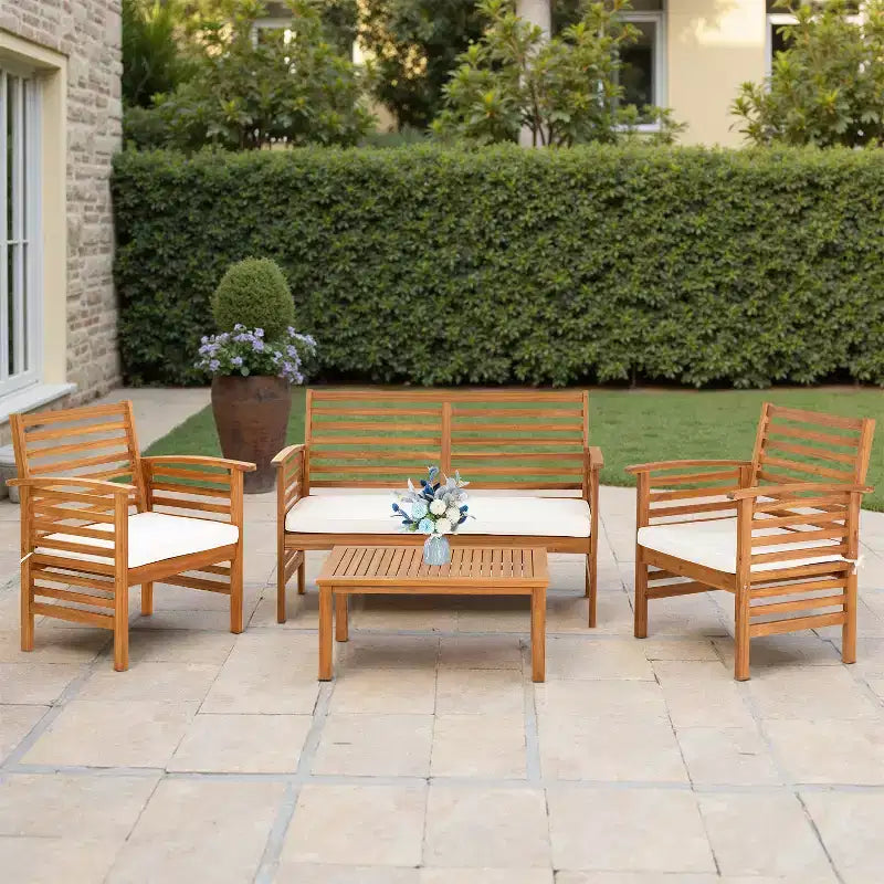 BestMassage Ensembles de conversation de patio extérieur en bois d'acacia, ensemble de canapé de patio extérieur en bois d'acacia, naturel